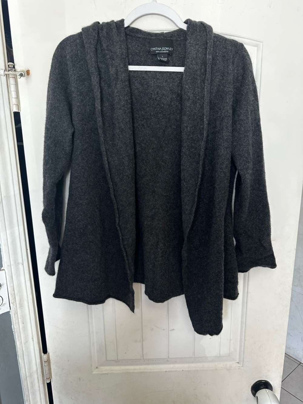 Cynthia Rowley 100% Cashmere Hooded Cardigan Sweater Charcoal Gray Large
